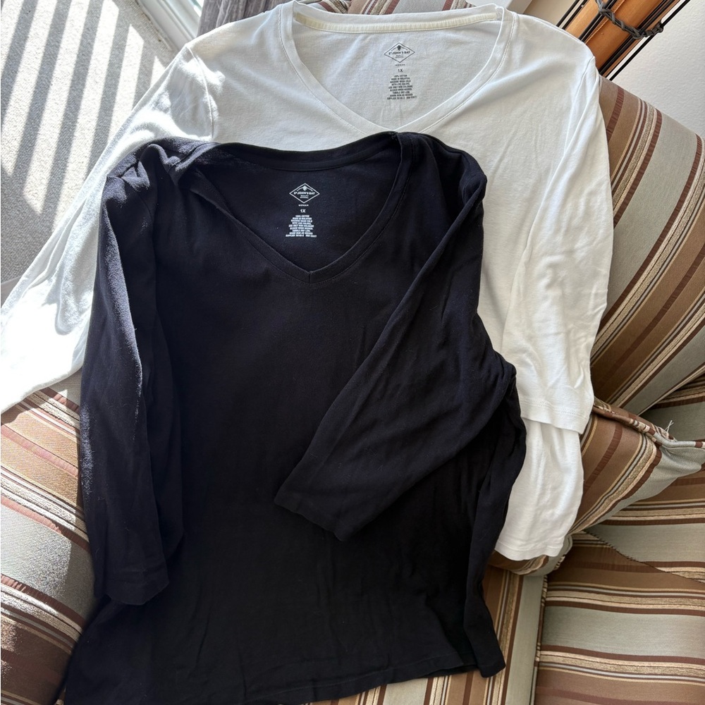 Two - 1X St. John's Bay 3/4 sleeve Tops.  One white and one black.